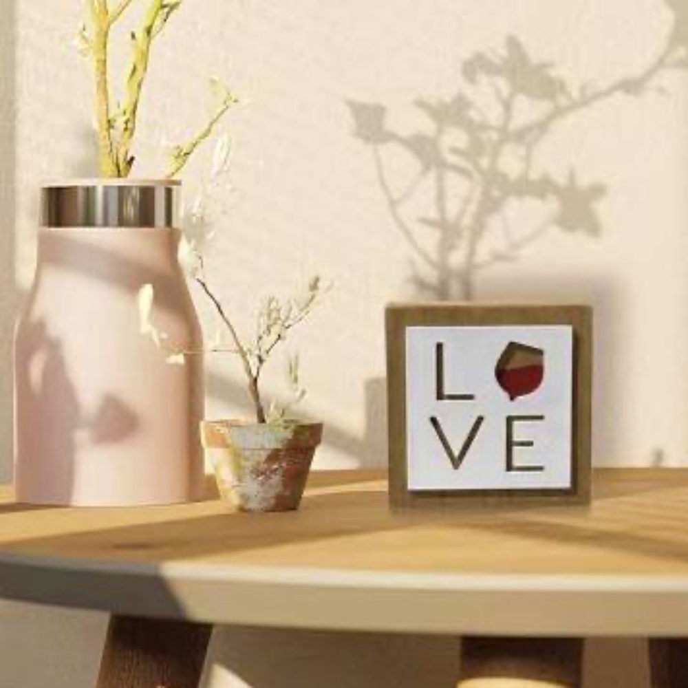 New Room &Retreat Sign Wood Block Love Box Home Décor Red Wine 2 Dimensional NWT